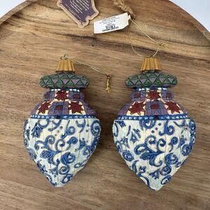 Jim Shore Heartwood Creek 118703 Ornaments Set of 2 2004 Quilt Scrollwork Retire